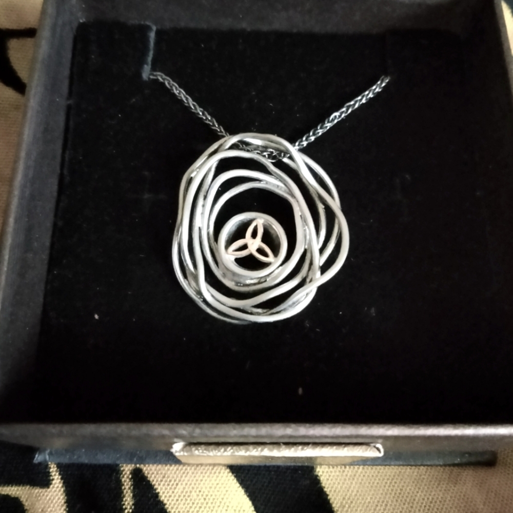 Keith Jack Cradle of Life Sterling Silver Necklace & 10k rose gold Trinity Knot